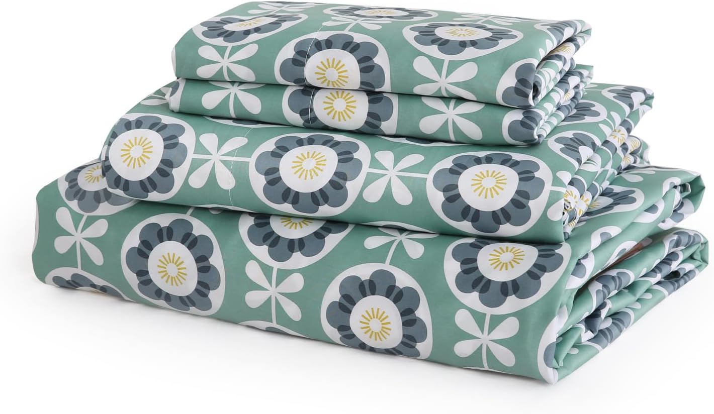 JSD Green Floral Cotton Sheet Set Queen for Luxurious Comfort