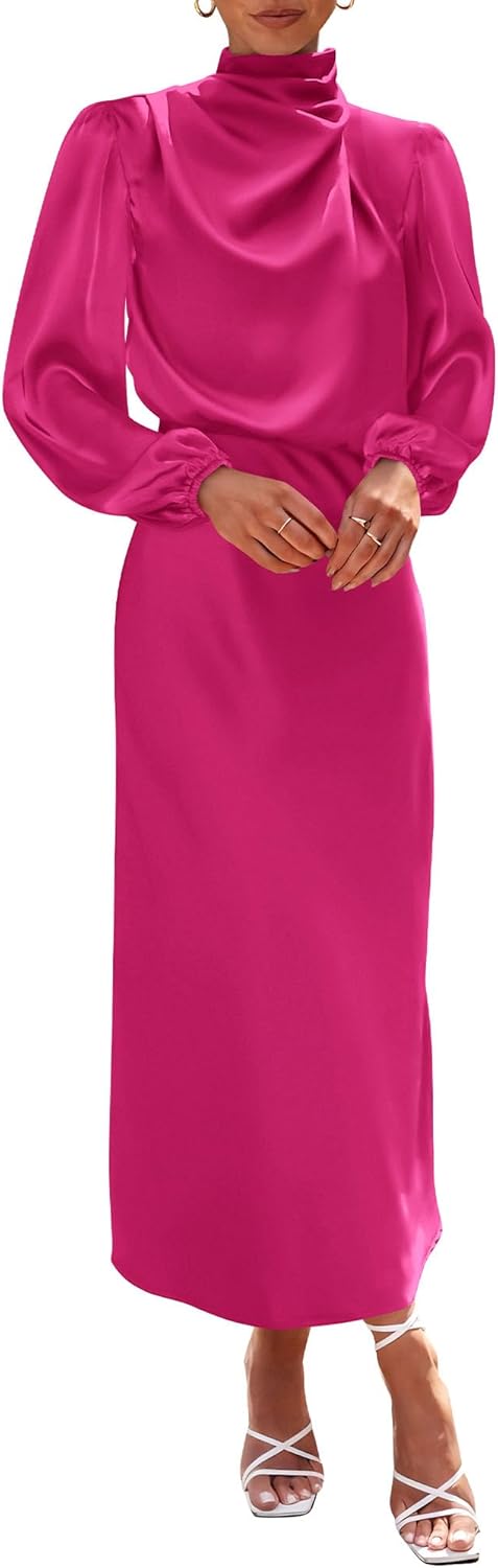 Elegant Mock Neck Satin Dress for Women - Perfect for Parties