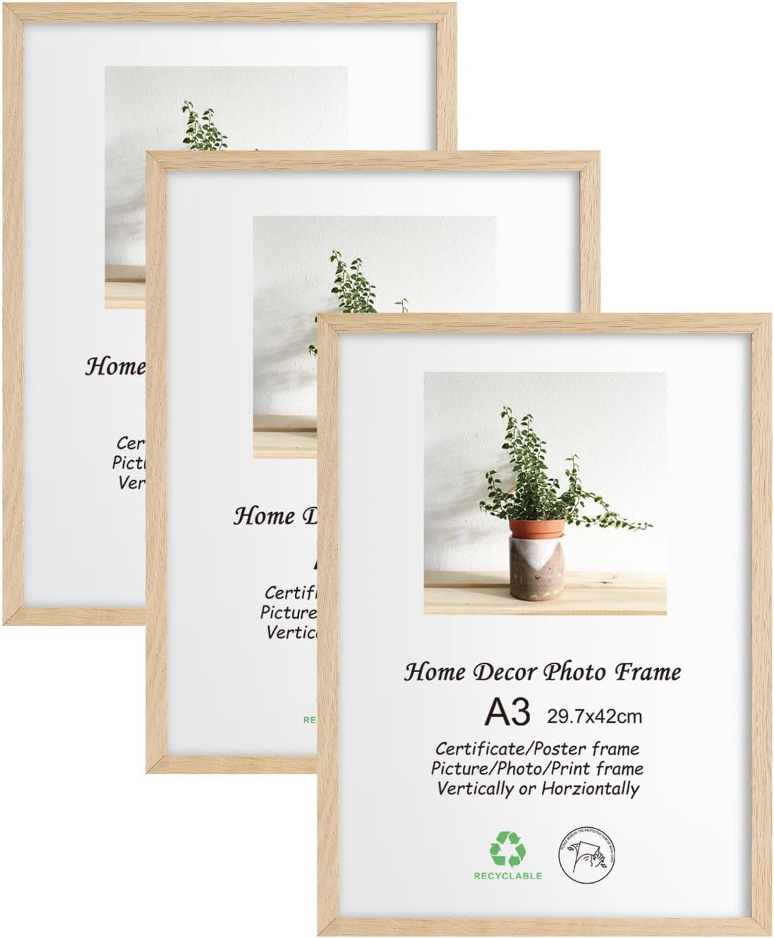 A3 Oak Wood Picture Frame 3 Pack for Stunning Wall Displays