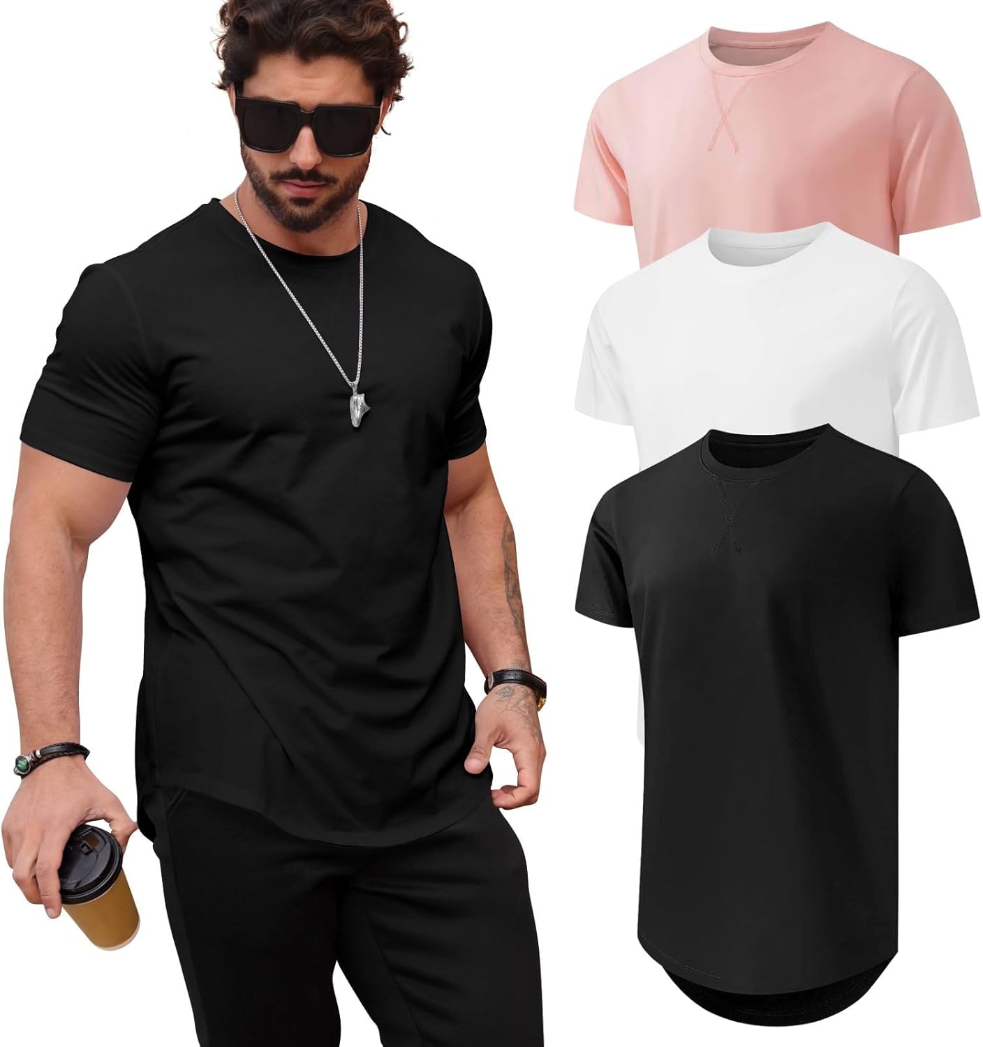 Mens T Shirts Casual Hipster Longline Crewneck Tee Shirts