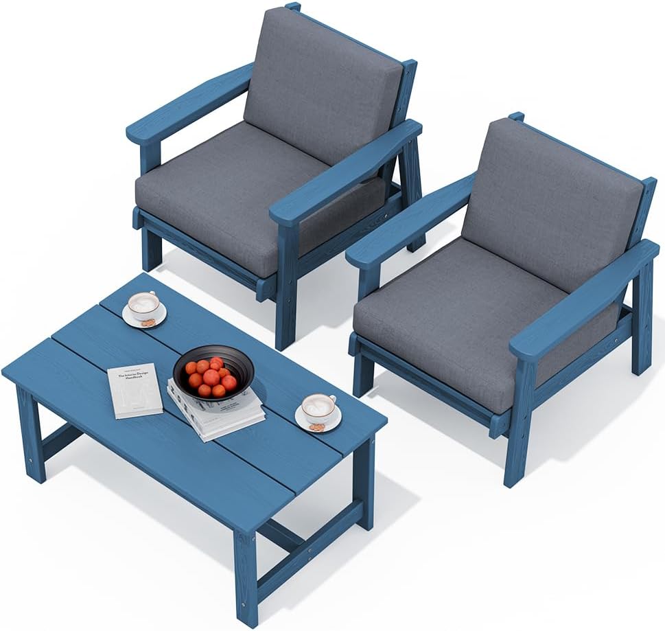 HDPE Outdoor Couch with Blue Frame and Grey Cushion for Comfort