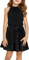 Girl's Halter Neck Sleeveless Summer Dress - Tie Waist A-line Mini