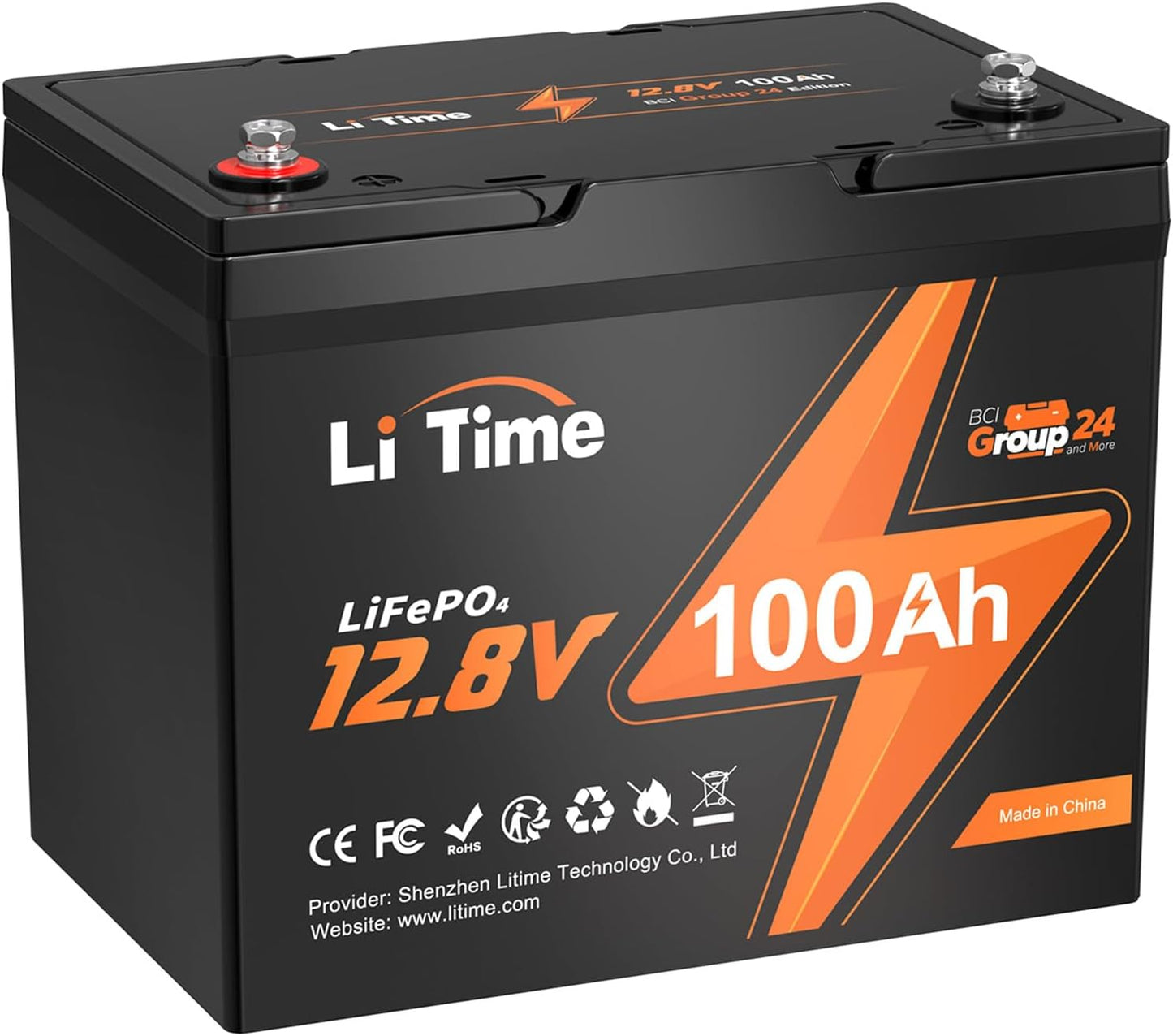 LiTime 12V 100Ah Group 24 LiFePO4 Battery for RVs and Boats