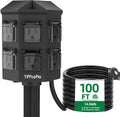 Outdoor Power Strip Weatherproof 100 FT Extension Cord - Heavy Duty