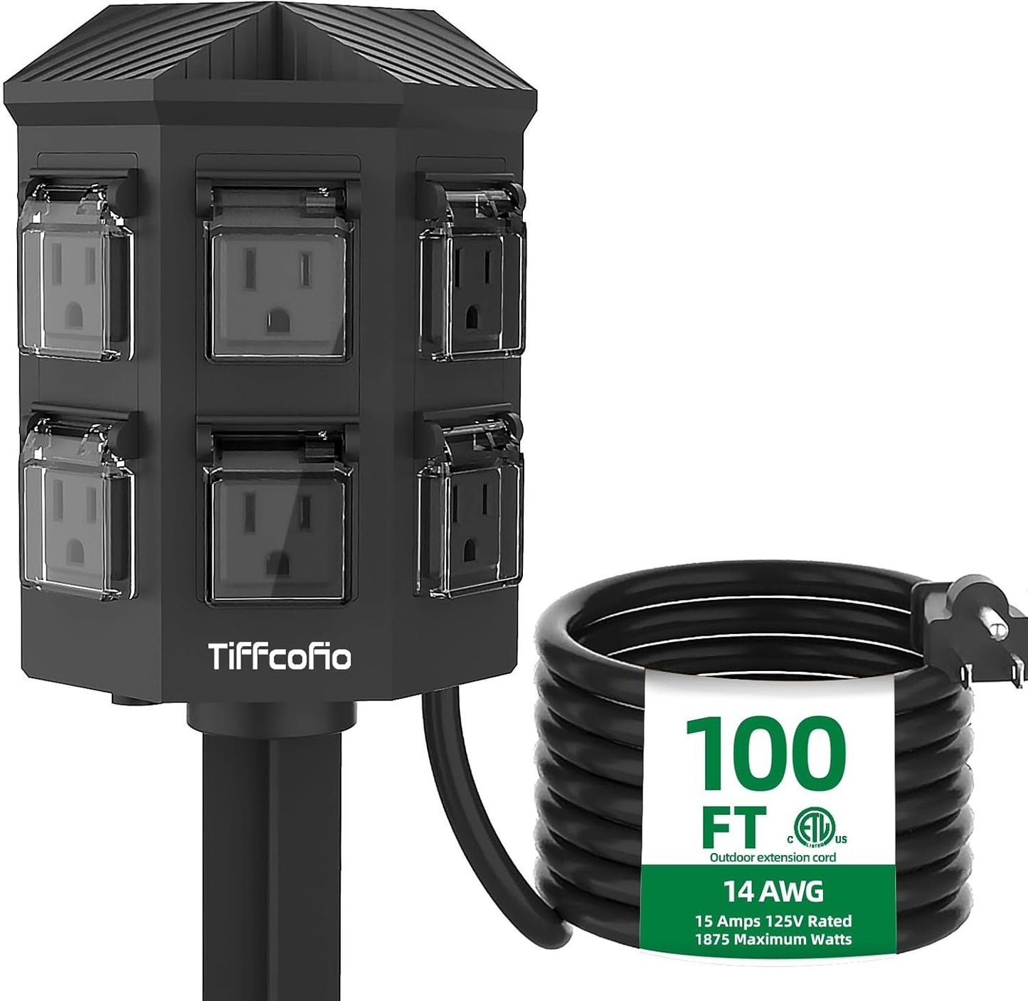 Outdoor Power Strip Weatherproof with 100 FT Extension Cord