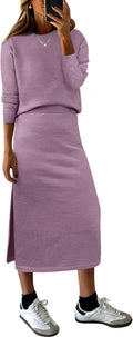 ANRABESS 2 Piece Skirt Set Striped Sweater Midi Dress - Cozy Fit