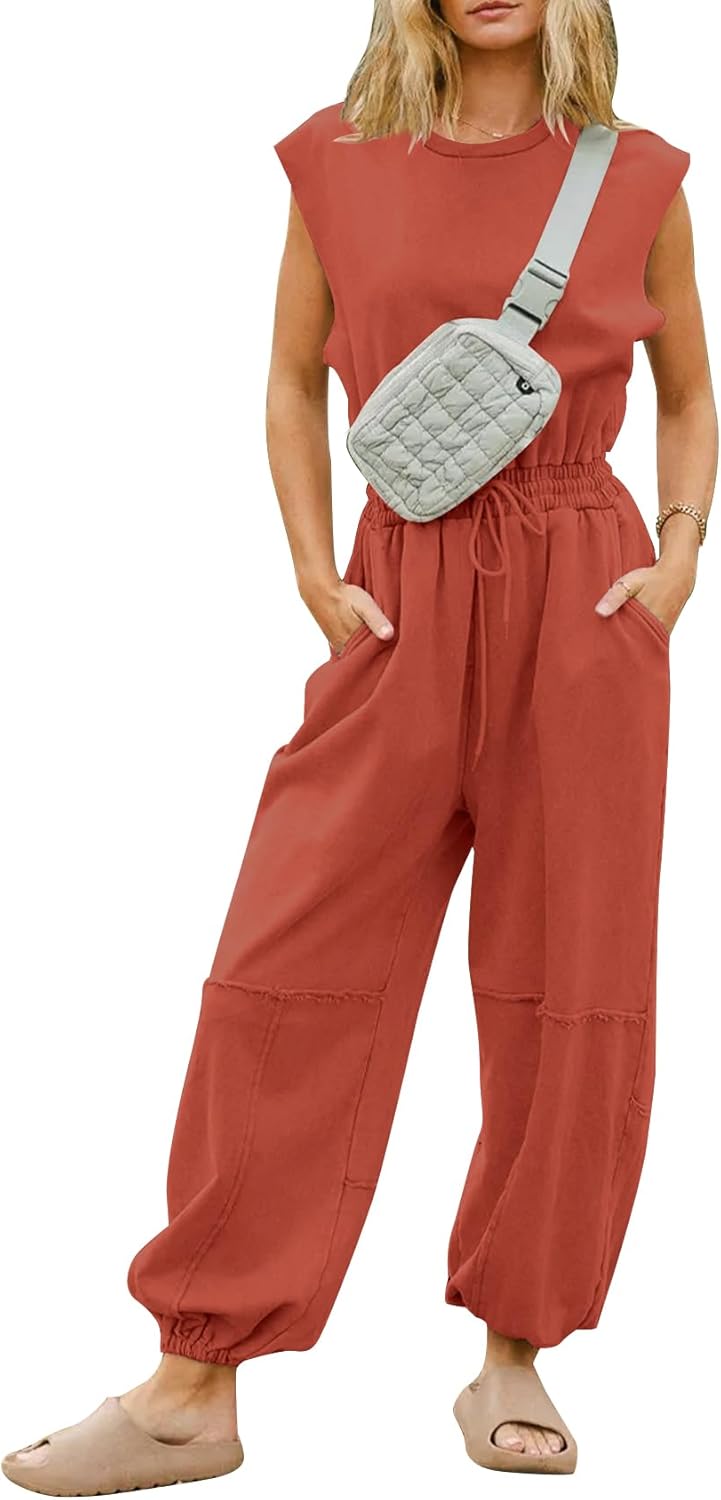 Kissonic Casual Jumpsuits for Women with Pockets and Drawstring