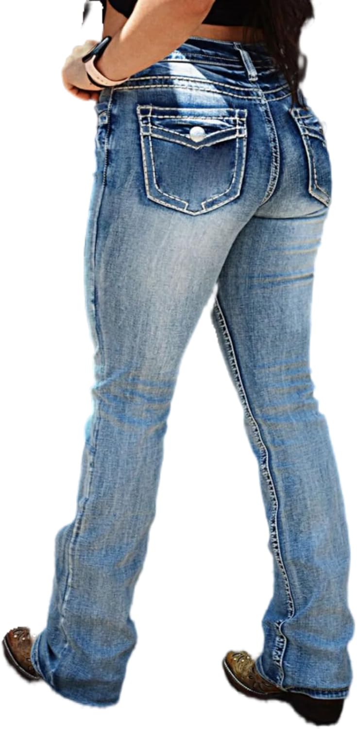 Flamingals Boot Cut Jeans for Women with Tummy Control Design
