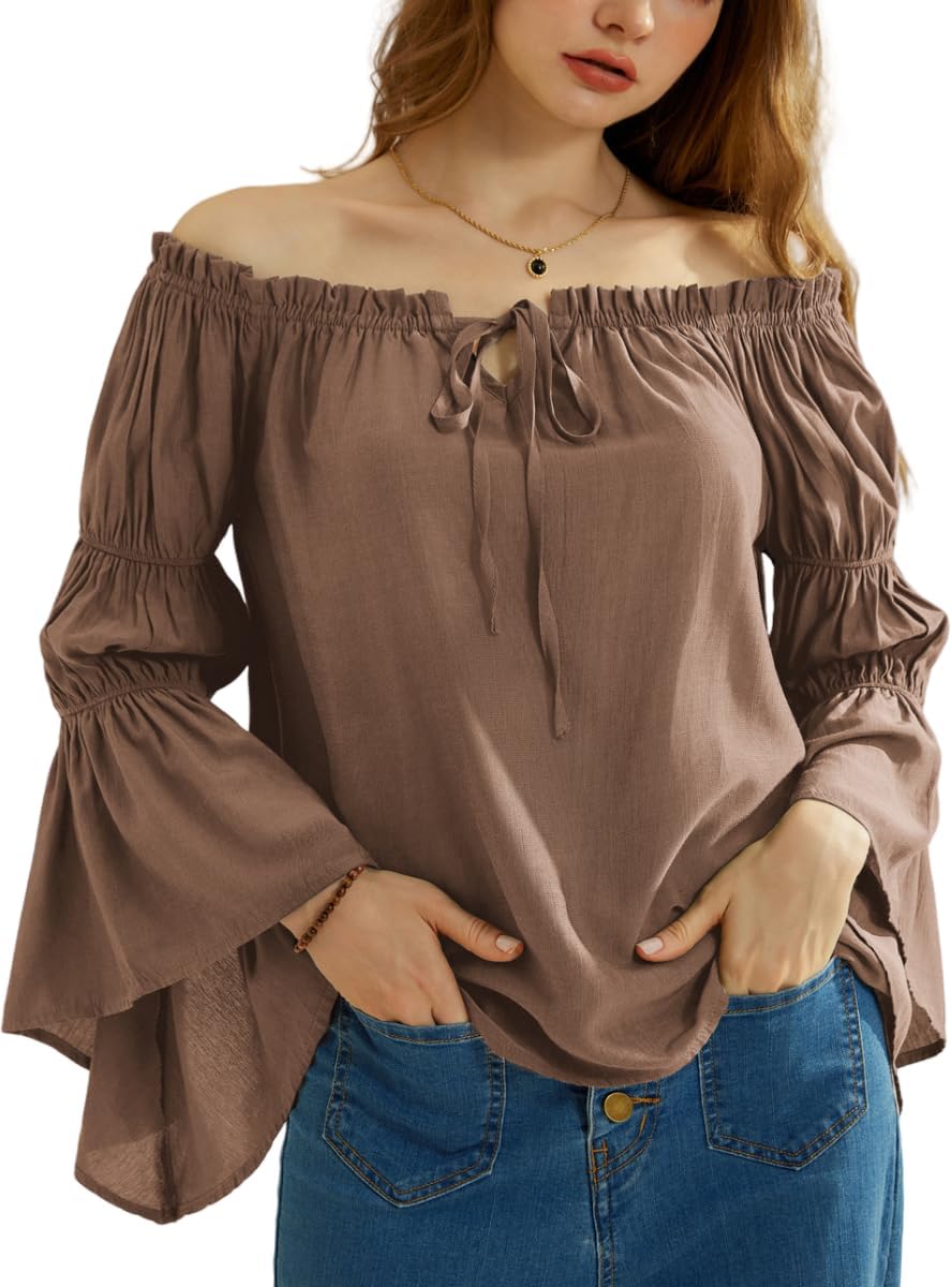 Scarlet Darkness Women Renaissance Off Shoulder Bell Sleeve Top