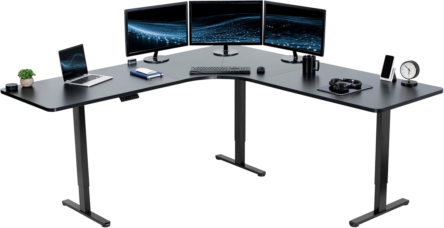 VIVO Electric Height Adjustable Curved Corner Stand Up Desk