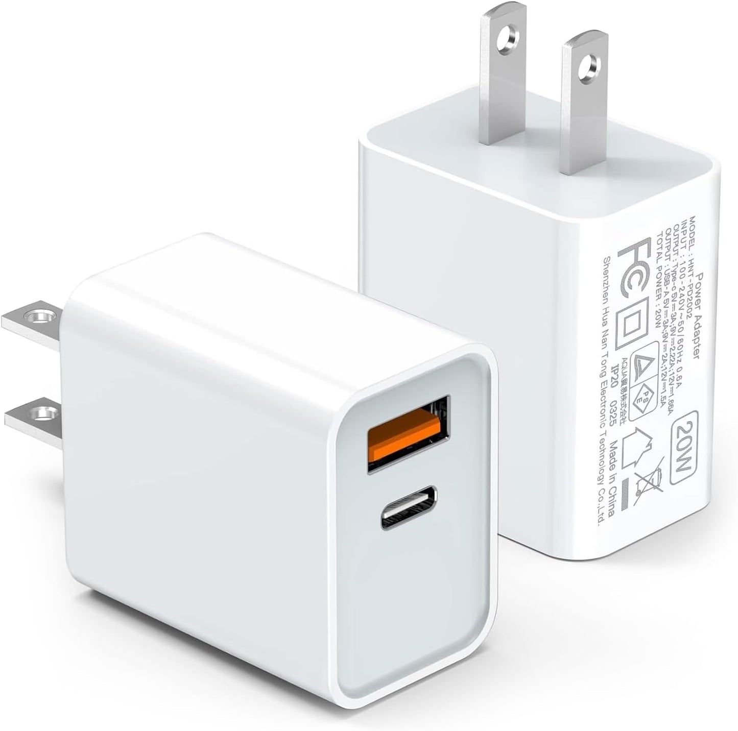 2-Pack 20W USB C Fast Charger for iPhone & Samsung