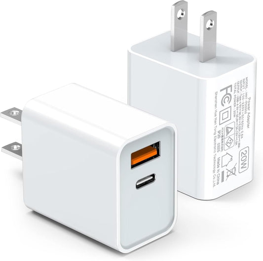 2-Pack 20W USB C Fast Charger for iPhone & Samsung
