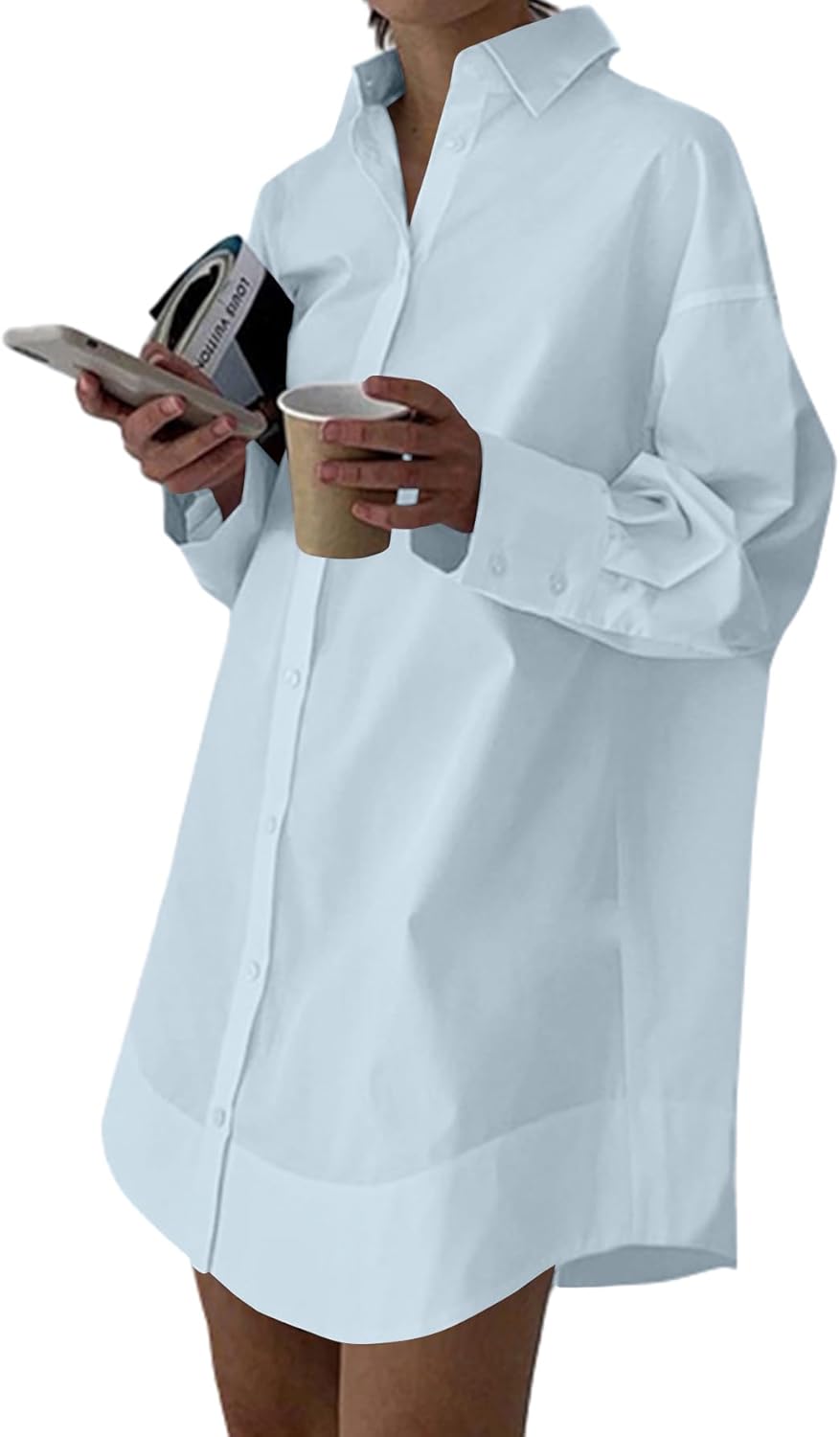 LYANER Women's Casual Shirt Dress with Collar V Neck Design