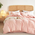Wake In Cloud Cotton Duvet Cover Set Queen - Linen Feel, Dusty Pink