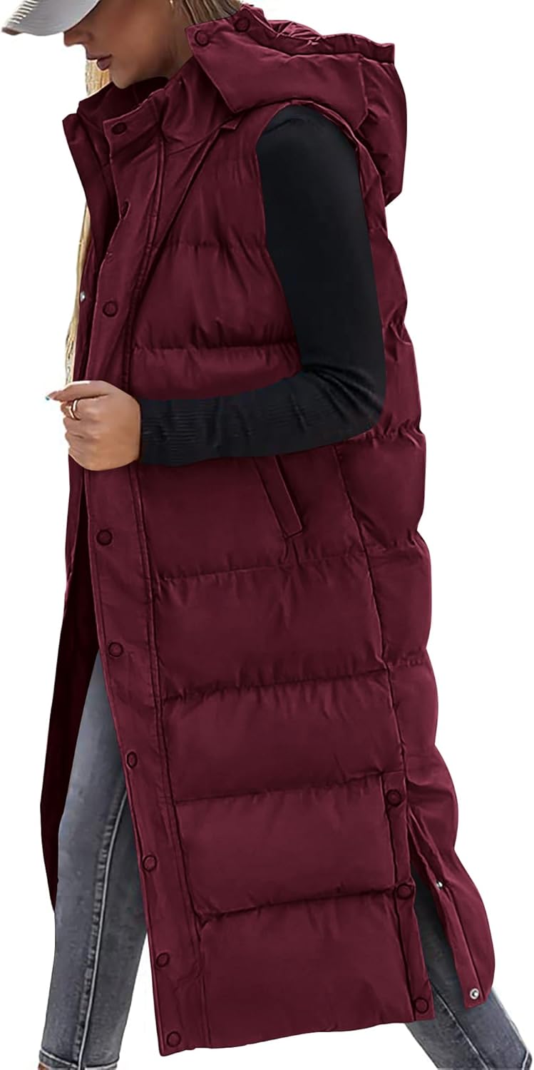 Long Puffer Vest for Women - Stylish Quilted Hooded Jacket