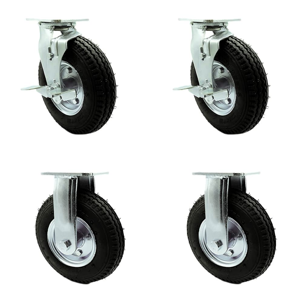 8 Inch Swivel Pneumatic Casters Set of 4 for Heavy Duty Use