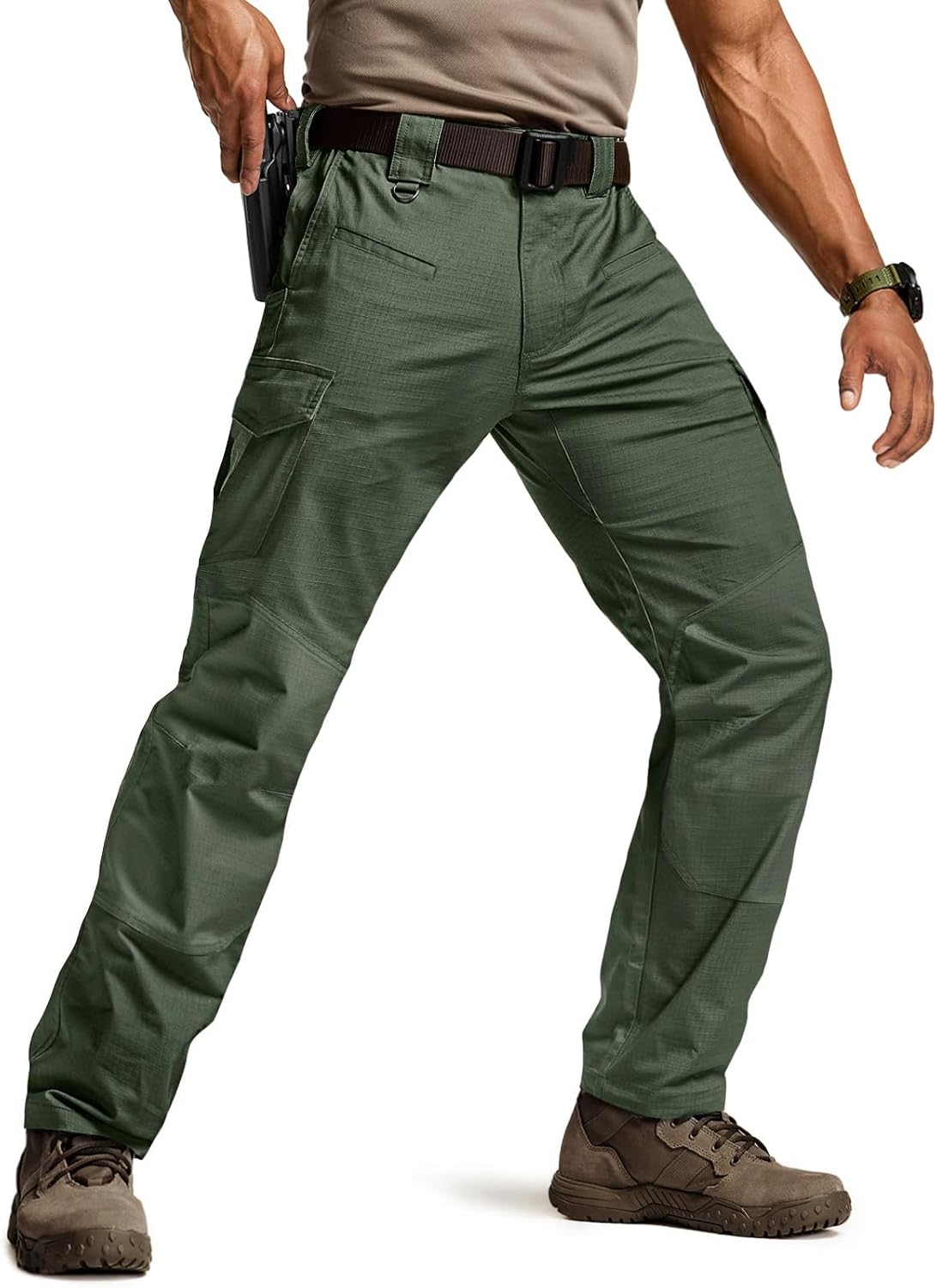 CQR Men's Flex Ripstop Tactical Pants for Outdoor Activities