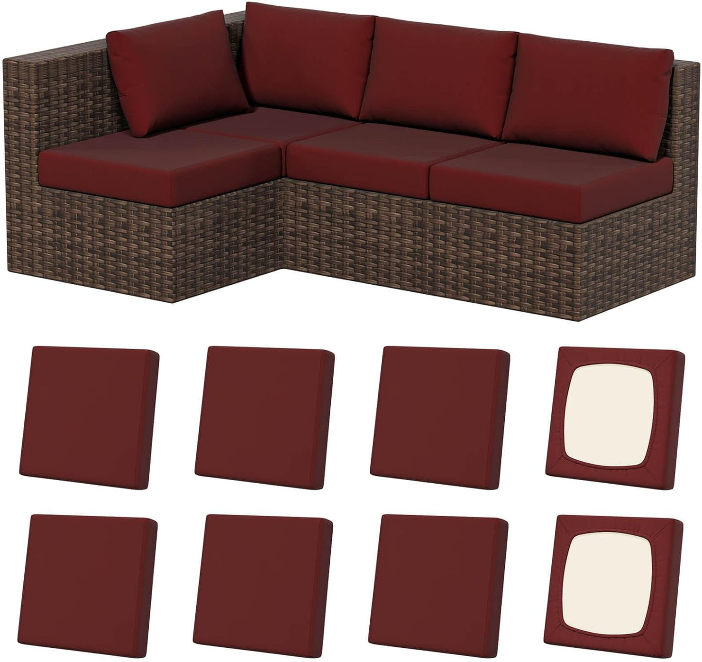 8Pcs Stretch Patio Cushion Covers for Outdoor Furniture Protection
