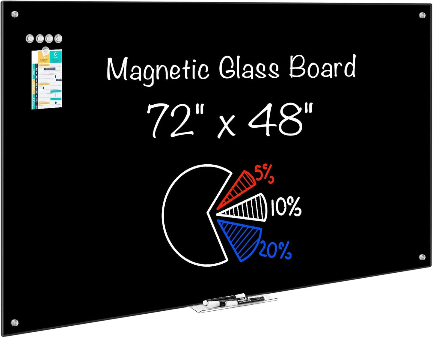 maxtek Black Dry Erase Board 72in x 48in Frameless Glass Board
