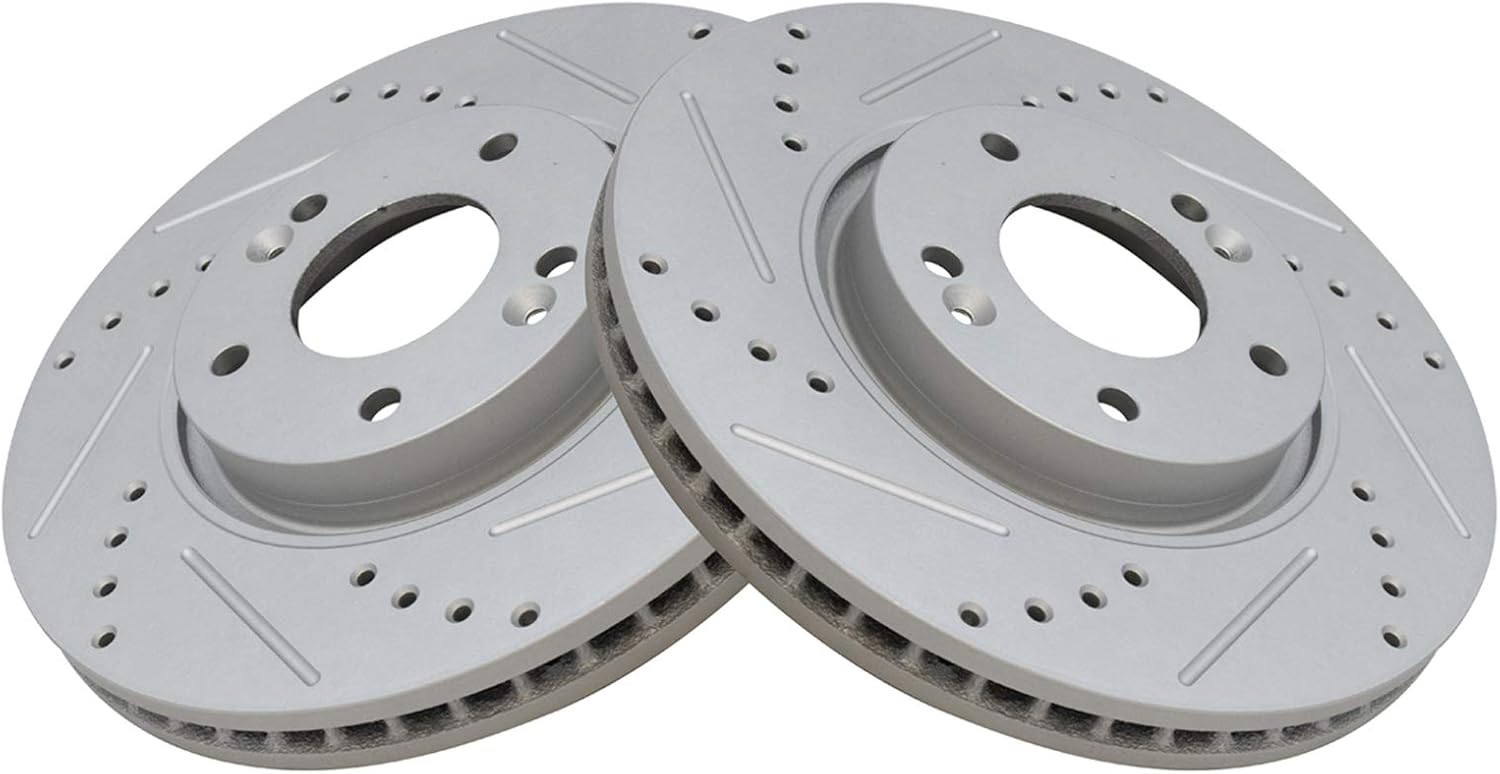 TRQ Front Performance Brake Rotor Drilled Slotted Pair for Forte