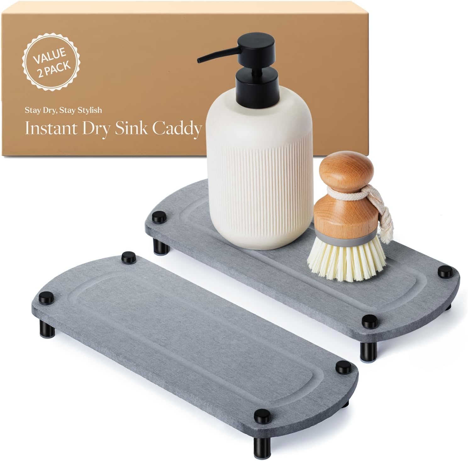 2PCS Water Absorbing Stone Soap Tray for Kitchen and Bathroom