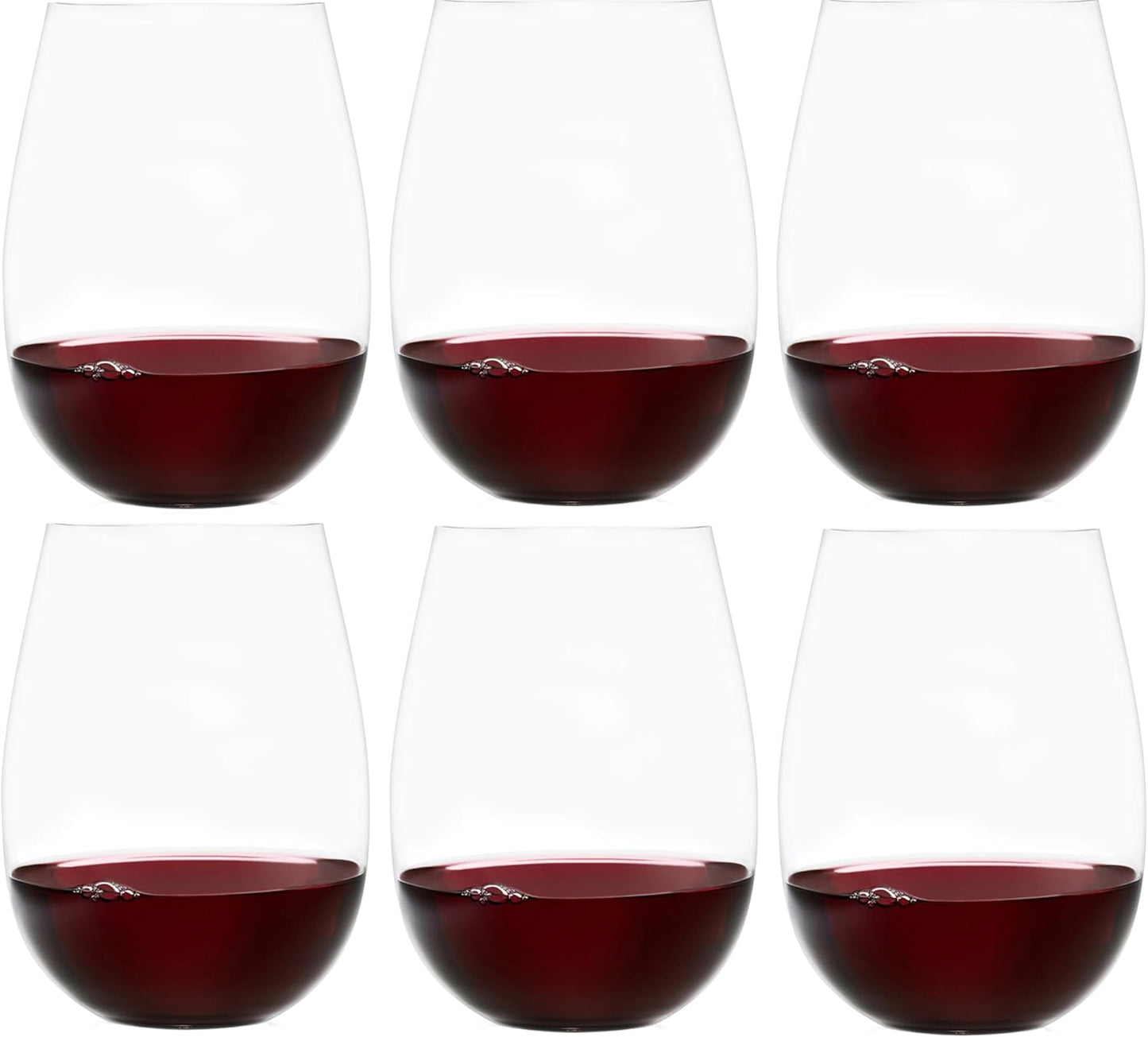 Stemless Wine Glass Set of 6 with Reinforced Base for Stability