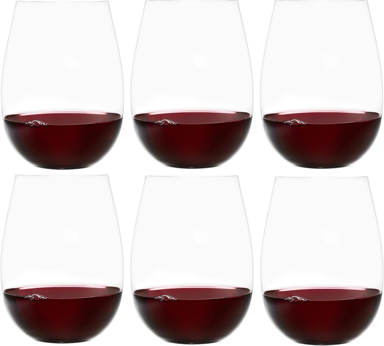 Stemless Wine Glass Set of 6 with Reinforced Base for Stability