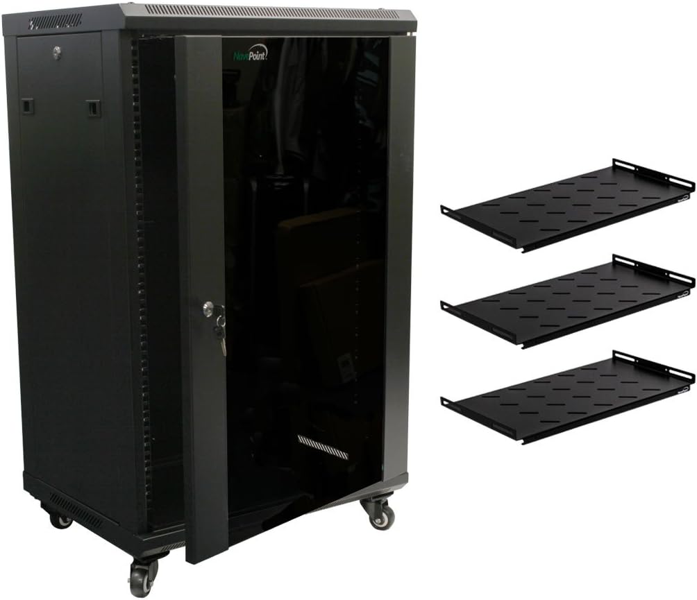 NavePoint 18U Wall Mount Network Server Cabinet with Glass Door