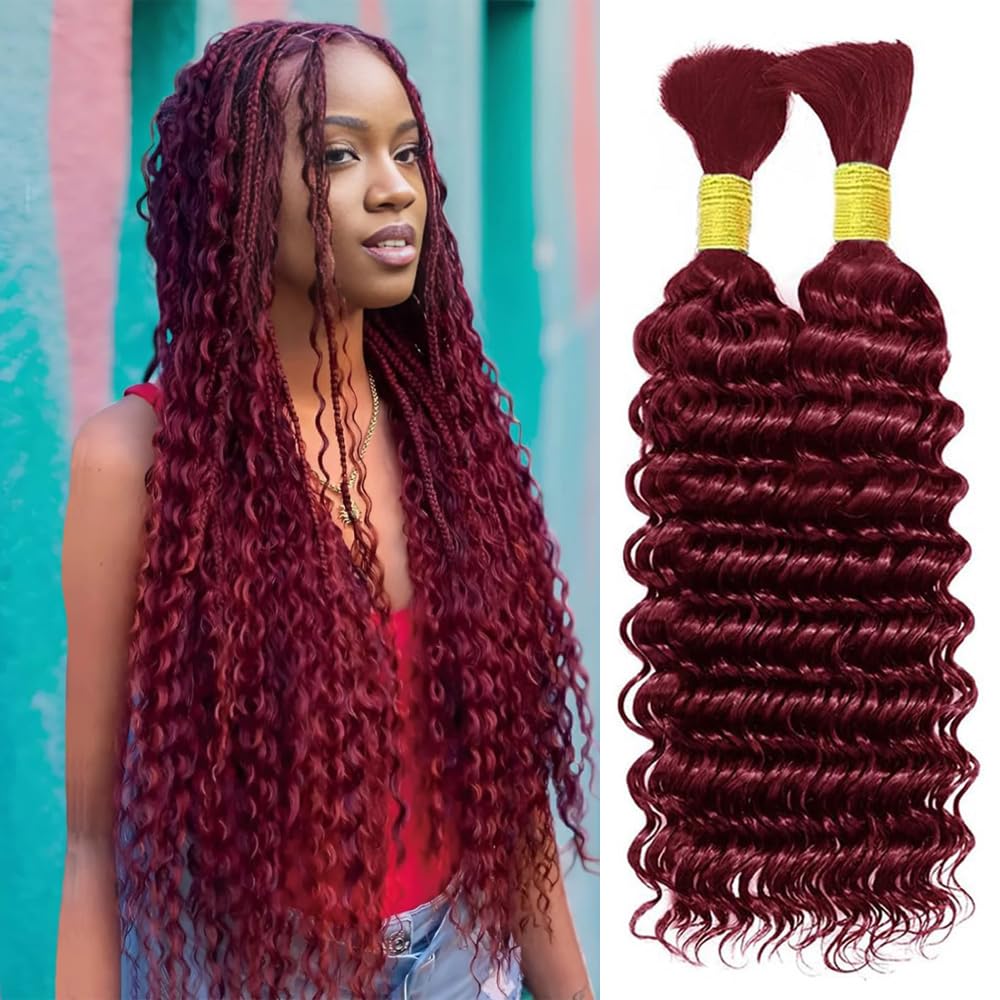Human Braiding Hair 2 Bundles 100g Burgundy 99J Curly Deep Wave