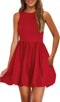 Summer Dresses for Women Tank Mini Bubble Sundress with Pockets