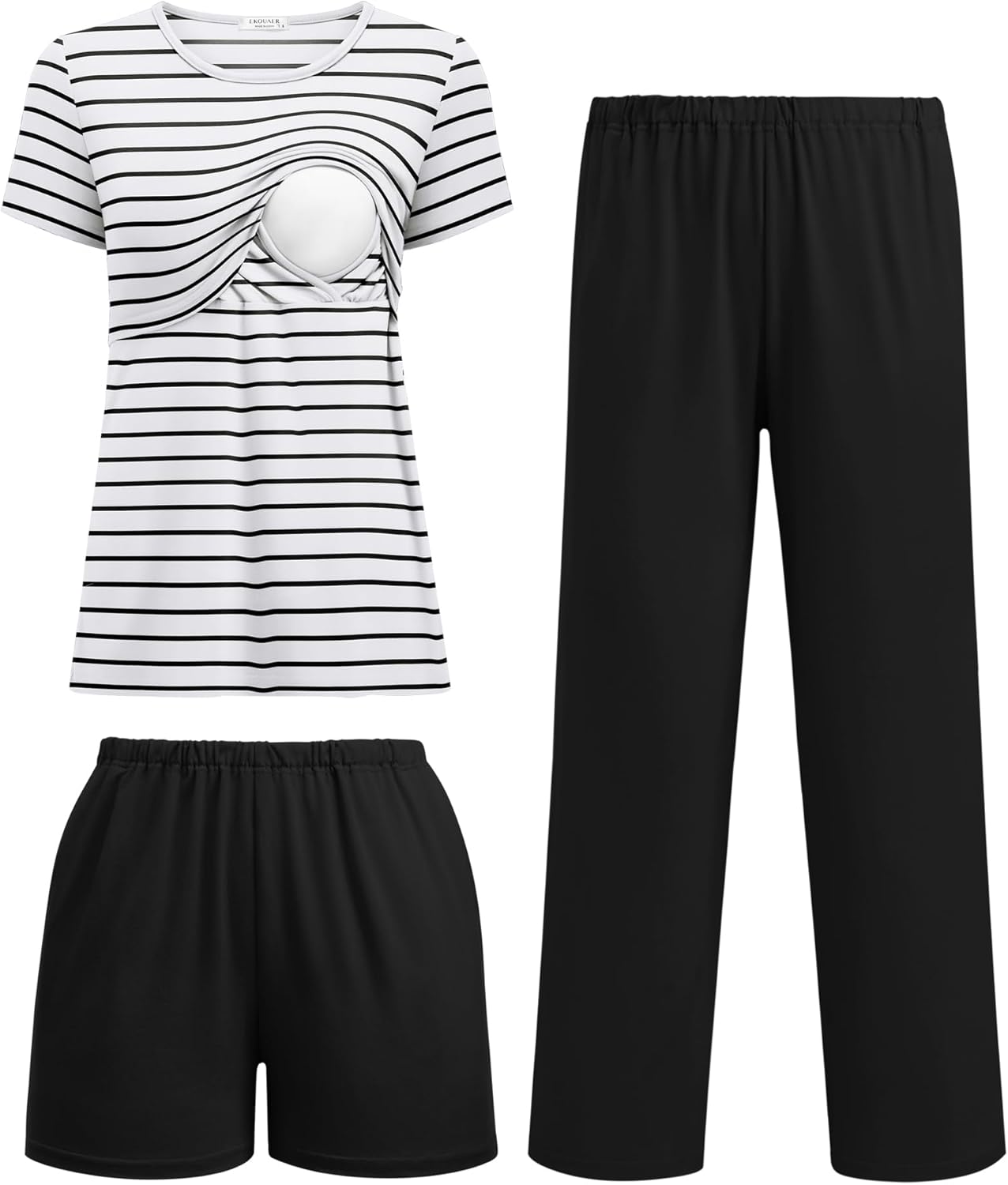 Ekouaer 3 Piece Postpartum Nursing Pajamas Set for Moms