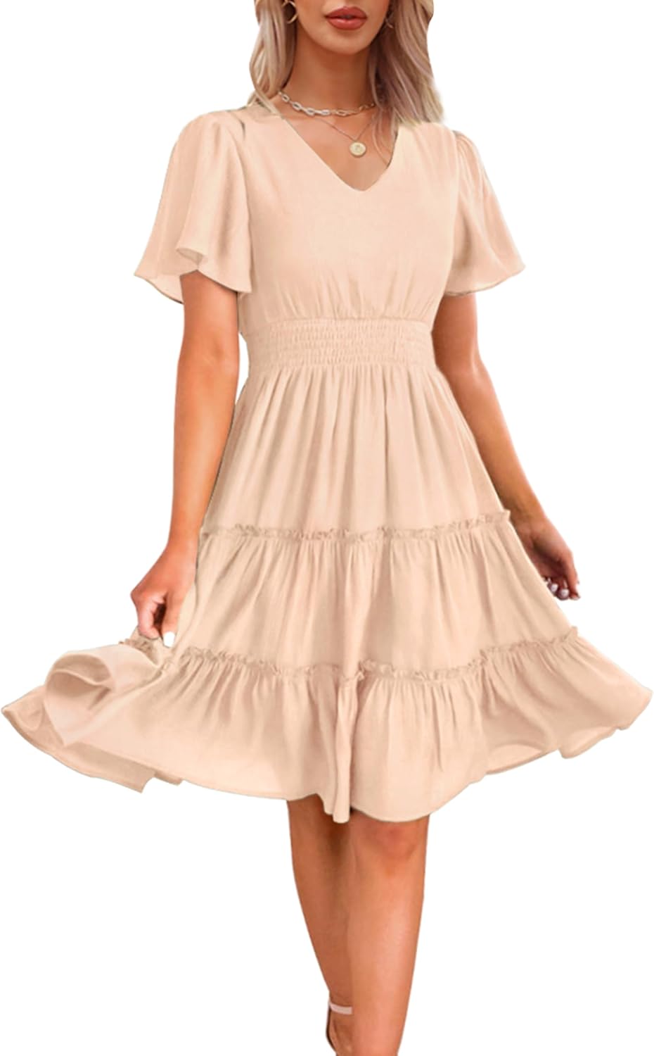 Zattcas Women 2025 Spring Summer Dress V Neck Casual Flowy A Line