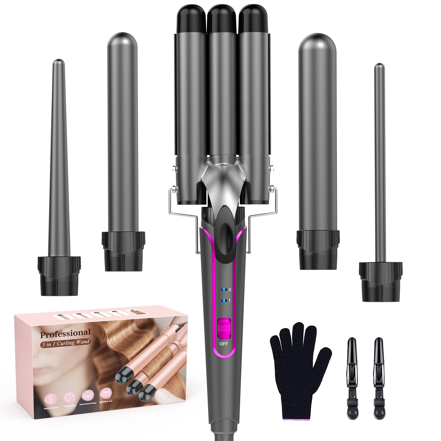 BESTOPE PRO 5 in 1 Curling Wand Set for Gorgeous Beach Waves