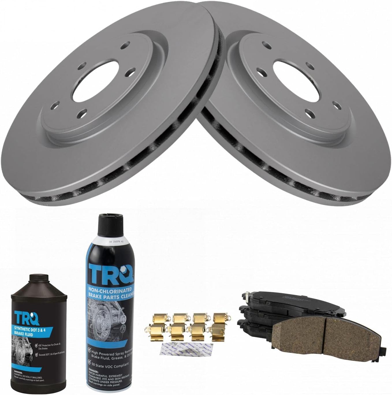 TRQ Front Ceramic Brake Pad & Coated Rotor Kit for Chrysler VW