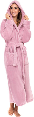 Long Plush Hooded Robe for Women - Plus Size Mauve, Extra Thick