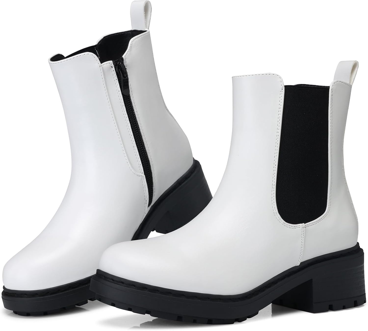 SHIBEVER Women's Chelsea Boots Slip on Chunky Heel Platform