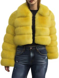Faux Fur Cropped Jacket Puffer - Warm Fluffy Teddy Coat