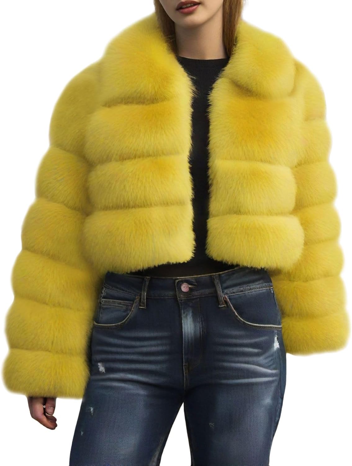 Fluffy Faux Fur Cropped Jacket for Women - Winter Warm Puffer