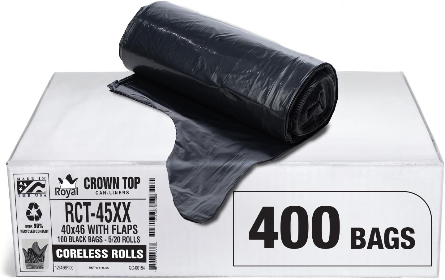Aluf Plastics 45 Gal Black Trash Bags with E-Z Tie Closure