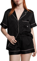 Satin Pajama Set for Women Short Sleeve Button Down & Shorts