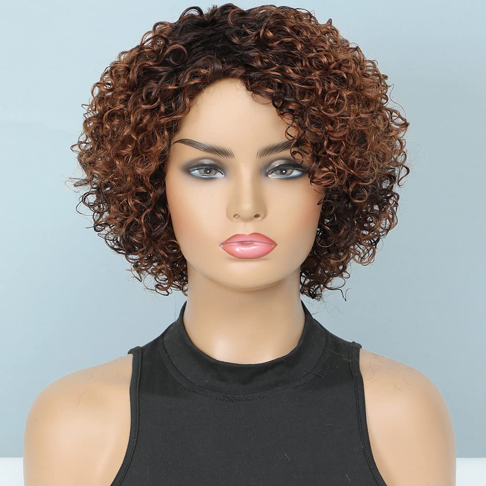 UDU Ombre Glueless Wig - Short Curly Human Hair for Women