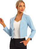 Allegra K Notched Lapel Ruched Sleeve Cropped Blazer - Workwear Staple