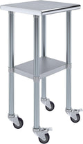 Stainless Steel Work Table 18 in x 18 in with Wheels - Mobile Prep