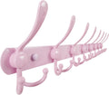 Dseap Coat Rack Wall Mount 29.5 in 8-Tri-Hooks - Heavy Duty Pink