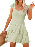 Women Summer Dresses Smocked Ruffle Babydoll Mini Dress - Flowy Beach