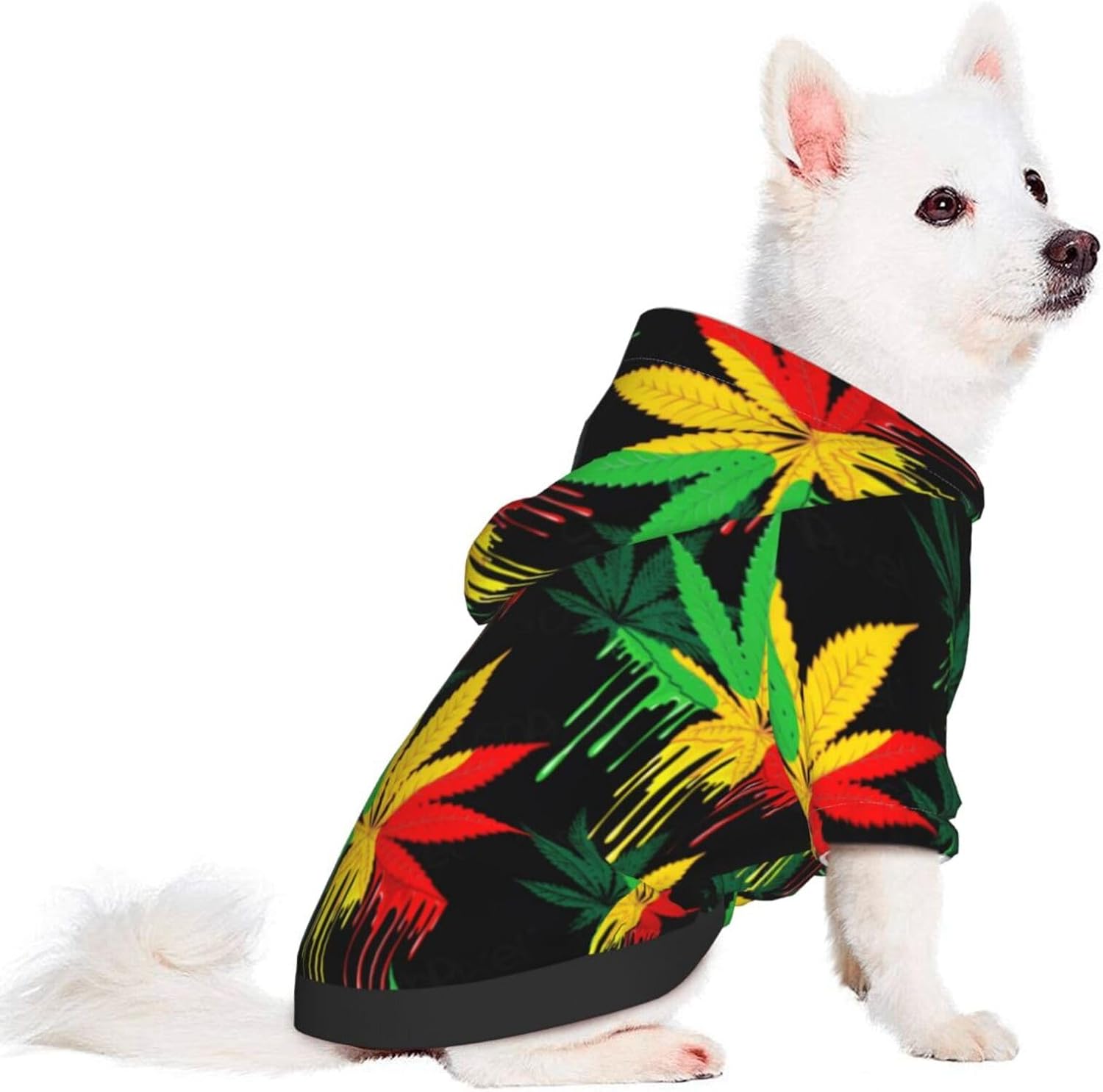 Warm Hoodie for Pets with Vibrant Marijuana Leaf Print - FuriTou