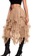 Kaei&Shi Long Tulle Skirt for Women - Asymmetrical Ruffle Design