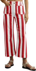 Tankaneo Womens Cropped Striped Jeans High Waisted Straight Leg