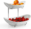 Fruit Bowl Ceramic 2-Tier Serving Stand - Elegant Porcelain Display