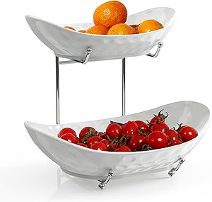 Elegant Ceramic Fruit Bowl with Metal Rack for Home Decor